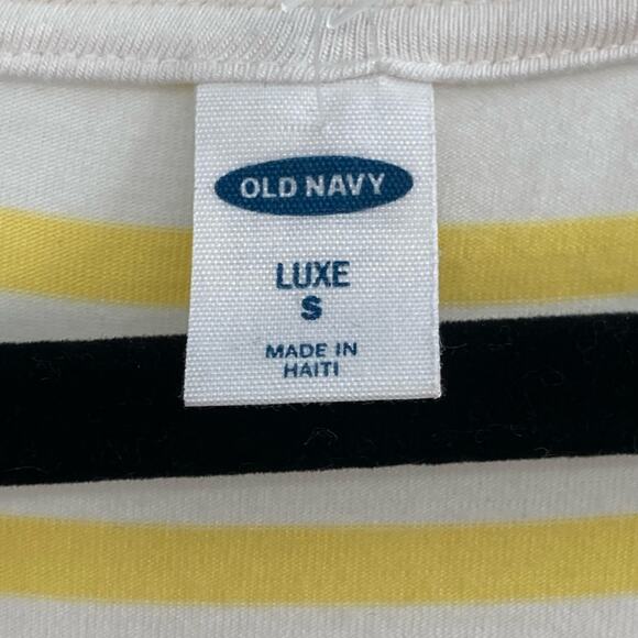Old Navy Luxe V Neck Jersey Stretch Tee Striped Yellow White Small - Picture 4 of 9